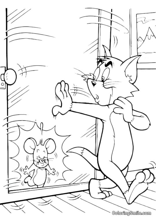 Tom Slamou a Porta na Frente de Jerry - Página para Colorir