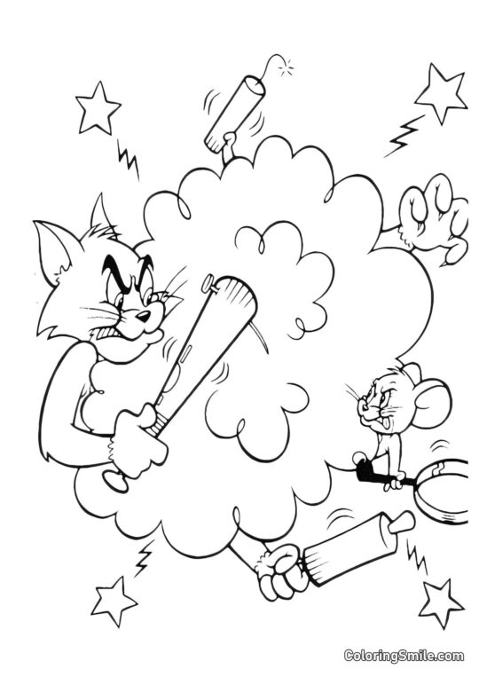 Oh Como Tom e Jerry Estão Bravos - Página para Colorir