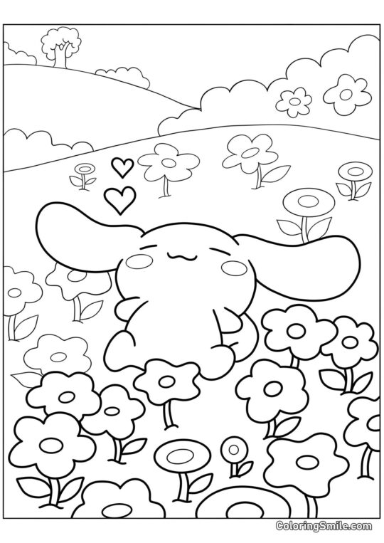 Cinnamoroll e Flores - Página para Colorir