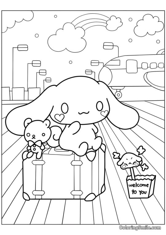 Cinnamoroll no Aeroporto - Página para Colorir