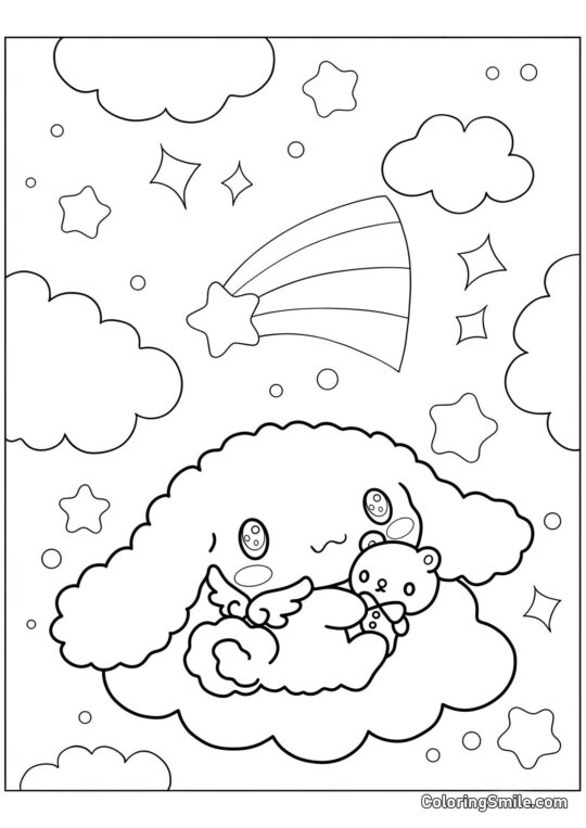 Cinnamoroll com Asas no Céu - Página para Colorir