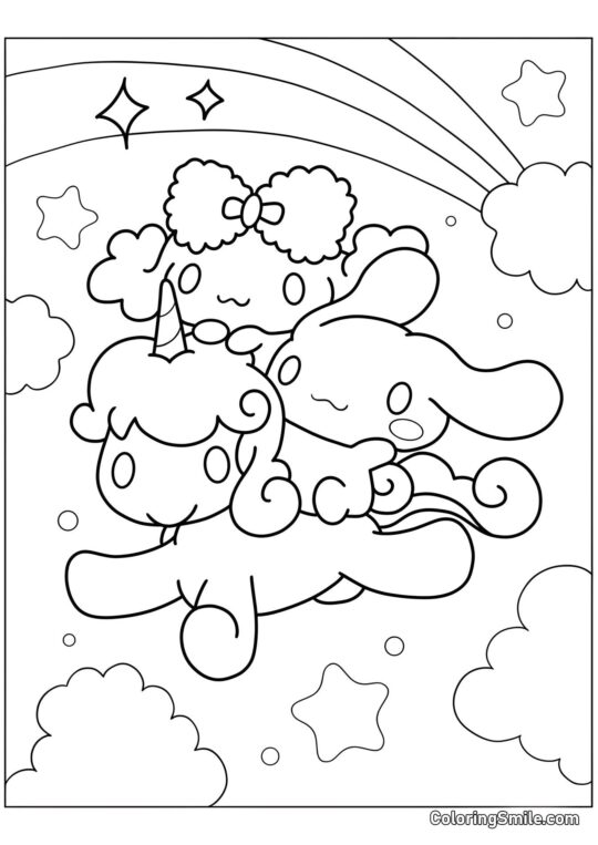 Cinnamoroll e o Unicornio - Página para Colorir