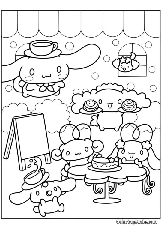 Cinnamoroll em um Café - Página para Colorir