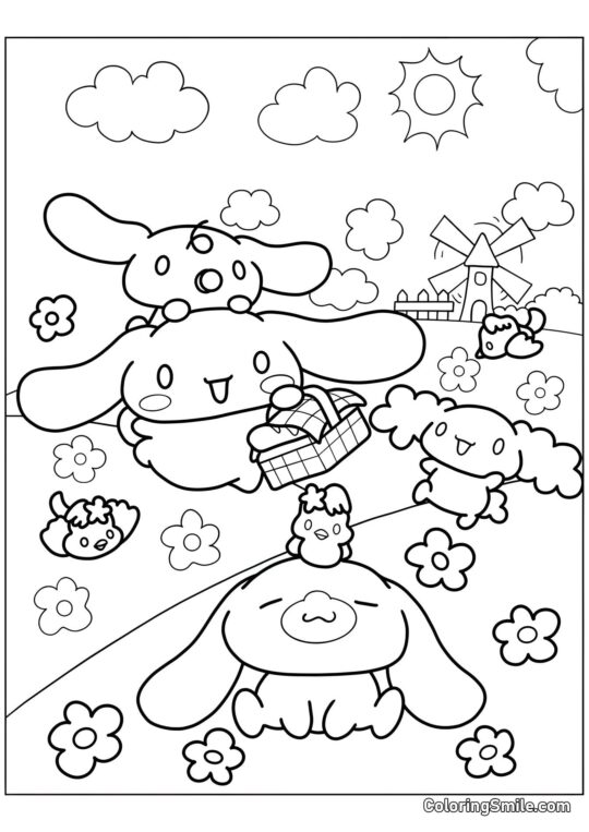 Cinnamoroll com Milky e Chiffon - Página para Colorir