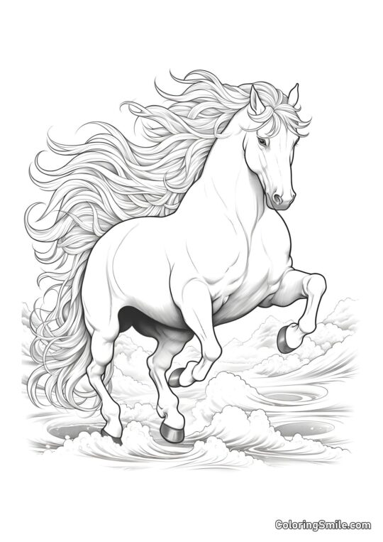 Cavalo corre sobre as ondas - Página para Colorir