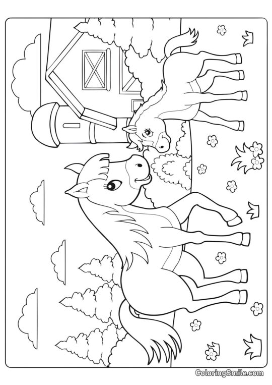 Mãe cavalo e seu bebê - Página para Colorir