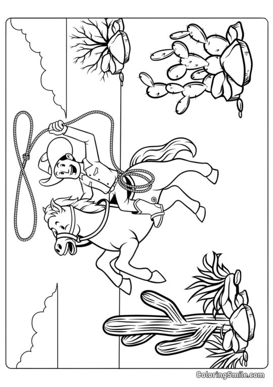 Cowboy em um cavalo - Página para Colorir