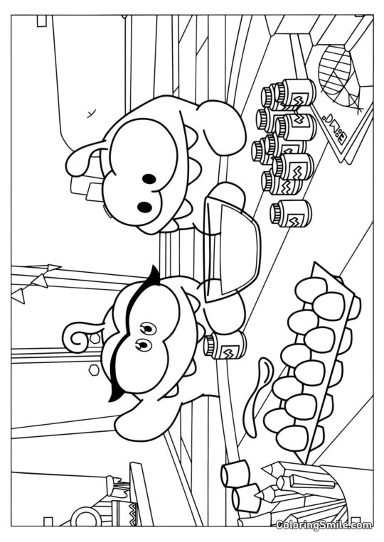 Om Nom e Om Nelle Pintando Ovos de Páscoa - Página para Colorir