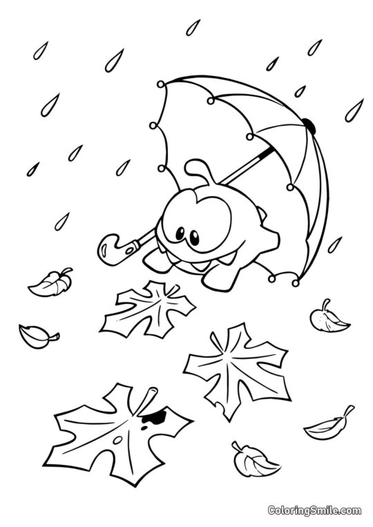 Om Nom com um Guarda-Chuva - Página para Colorir