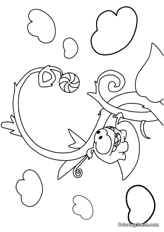 Om Nom e um Pirulito de Feijão - Página para Colorir