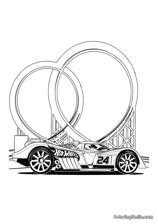 Hot Wheels com Fundo de Pista - Página para Colorir