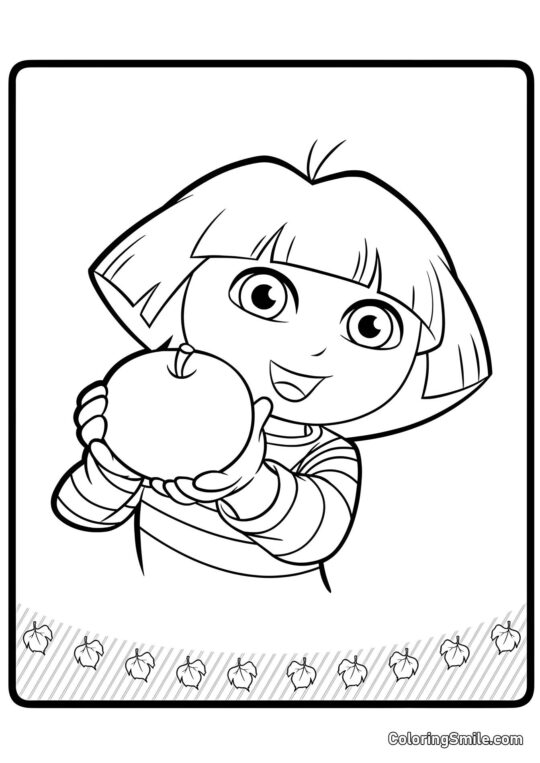 Dora, a Exploradora com uma maçã Dora, a Exploradora com uma maçã - Página para Colorir