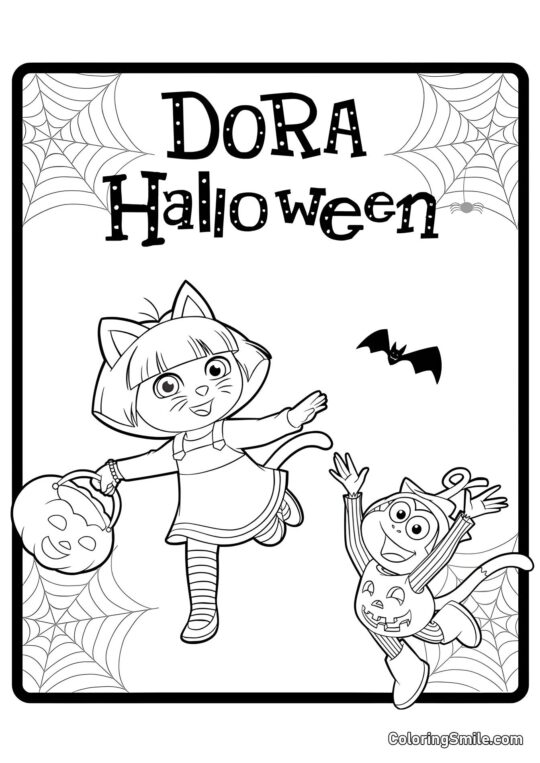 Dora e Botas celebram o Halloween Dora e Botas celebram o Halloween - Página para Colorir