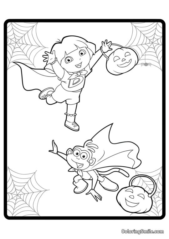 Halloween com Dora Halloween com Dora - Página para Colorir