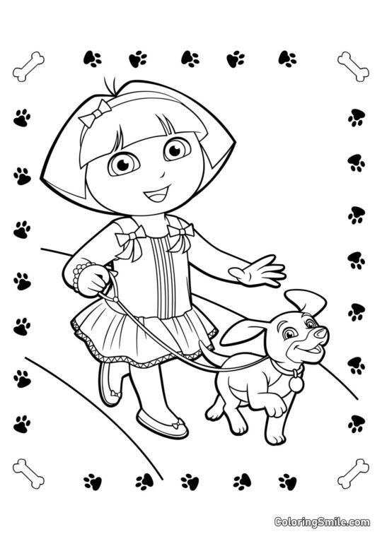 Dora em um passeio com um cachorrinho Dora em um passeio com um cachorrinho - Página para Colorir