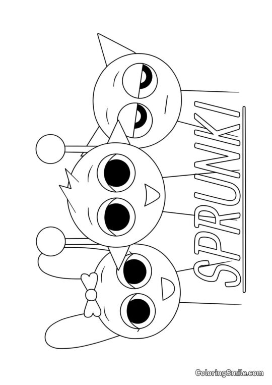 Sprunki Pinky, Simon e Cinza - Página para Colorir