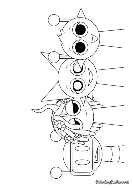 Sprunki Merry Bot, Vineria, Venda e Simon - Página para Colorir