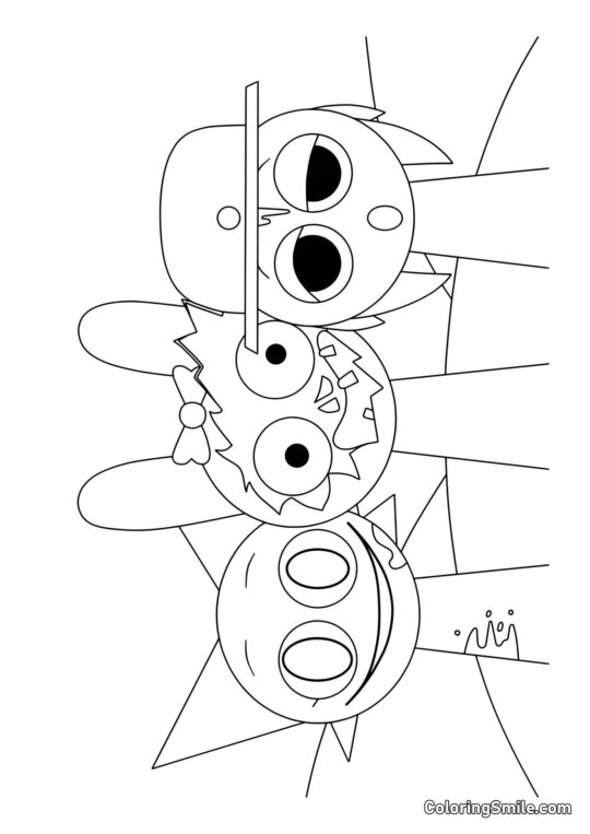 Horror Sprunki Venda, Pinky e Tanner - Página para Colorir