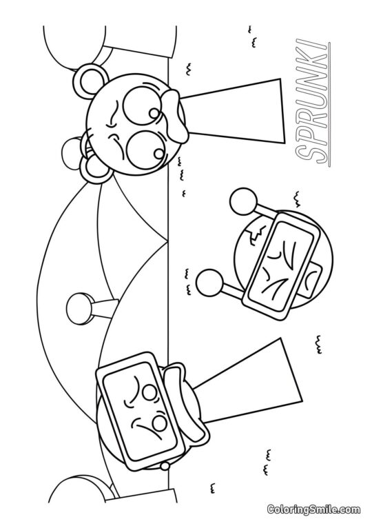 Sprunki Garnold, Sky e Merry Bot - Página para Colorir