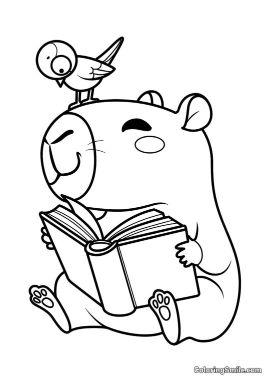 Capivara com um Livro - Página para Colorir