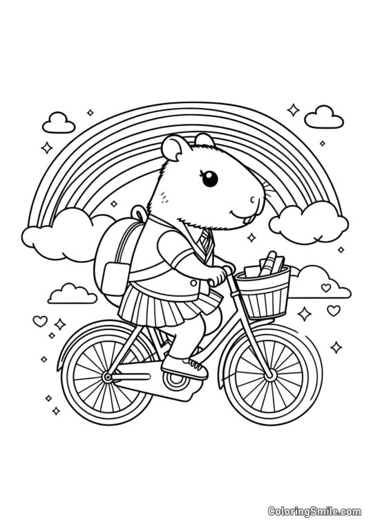 Menina Capivara em uma Bicicleta - Página para Colorir