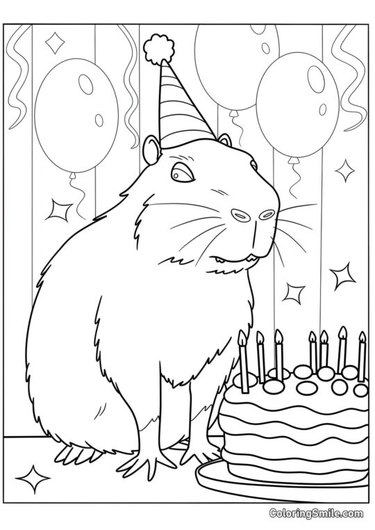 Capivara em Aniversário - Página para Colorir