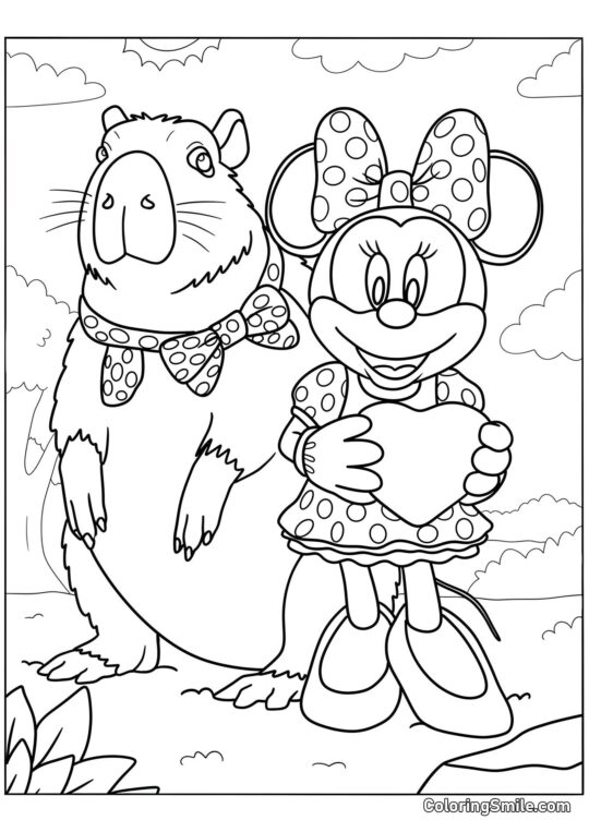 Capivara e Minnie Mouse - Página para Colorir