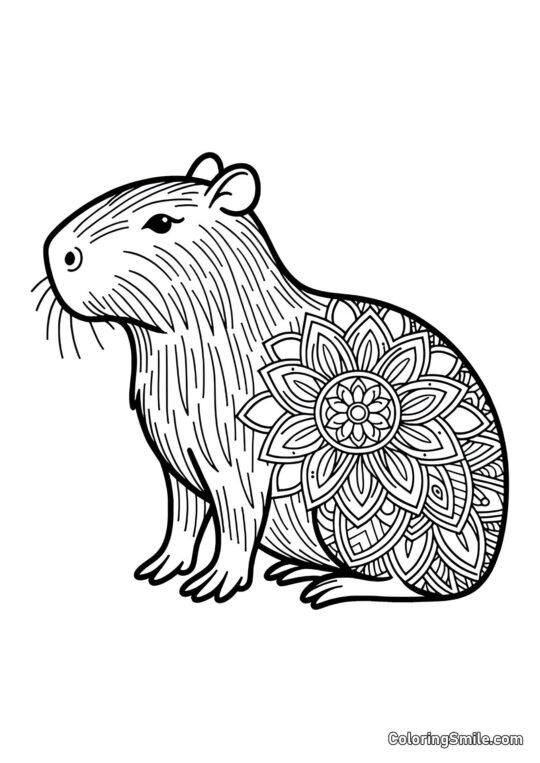 Capivara com Flor Antistress - Página para Colorir