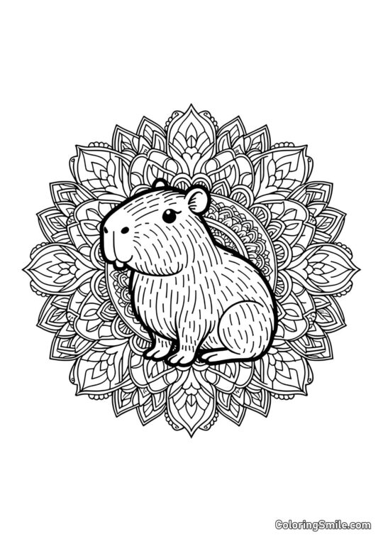 Capivara com Mandala ao Fundo - Página para Colorir