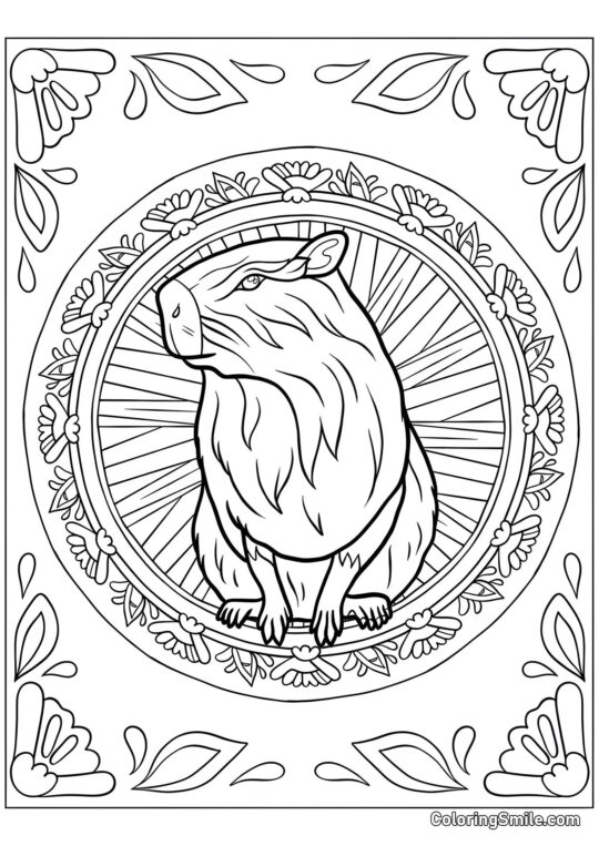 Capivara Dentro de uma Mandala - Página para Colorir