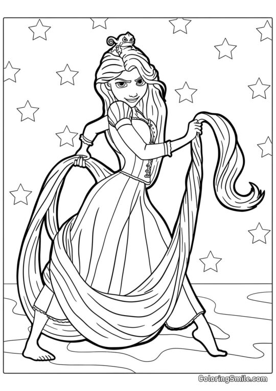 Linda Rapunzel e Pascal Leal Linda Rapunzel e Pascal Leal - Página para Colorir