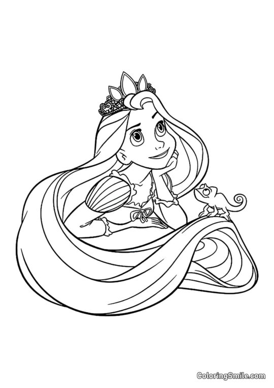 Rapunzel e Pascal Sonhando Rapunzel e Pascal Sonhando - Página para Colorir