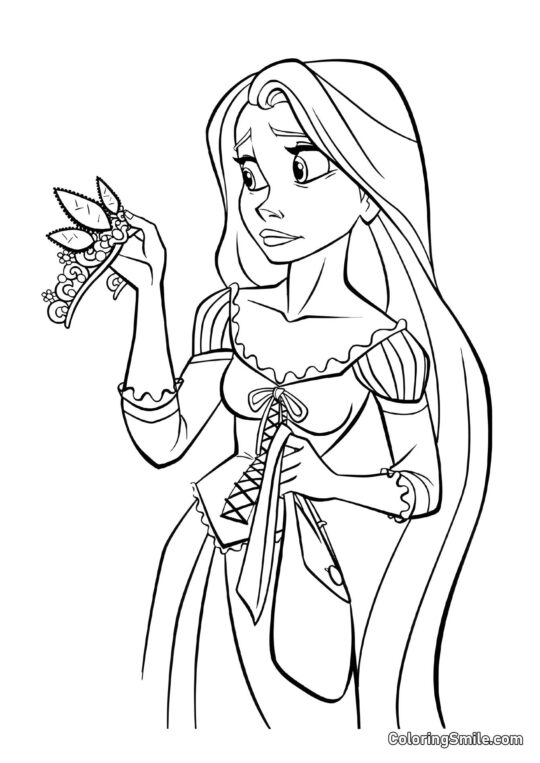Rapunzel Olhando para a Coroa Rapunzel Olhando para a Coroa - Página para Colorir