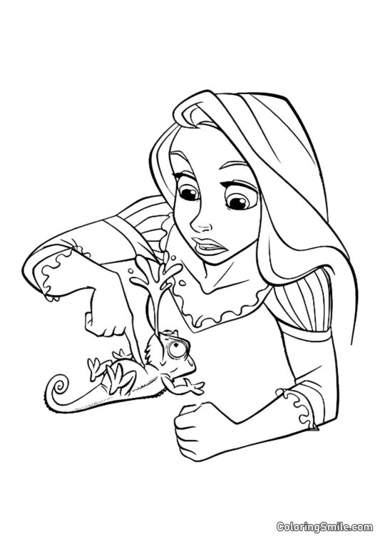 Rapunzel e Camaleão Pascal Rapunzel e Camaleão Pascal - Página para Colorir