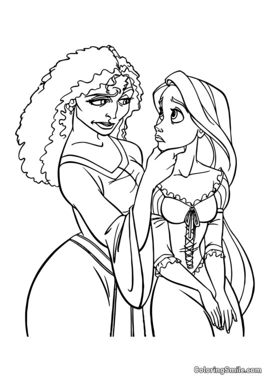 Rapunzel e Mãe Gothel Rapunzel e Mãe Gothel - Página para Colorir