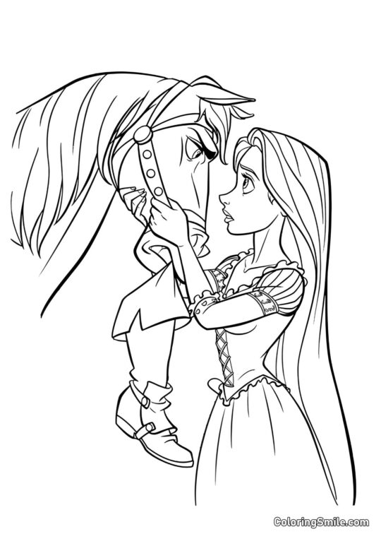 Rapunzel Conversando com Maximus Rapunzel Conversando com Maximus - Página para Colorir