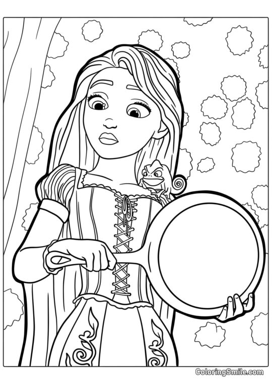 Rapunzel com Frigideira Rapunzel com Frigideira - Página para Colorir