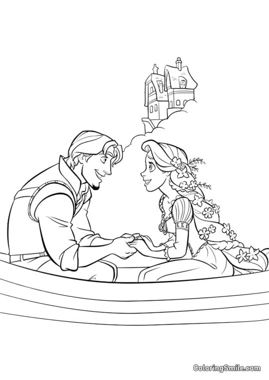 Rapunzel e Flynn Sozinhos no Barco Rapunzel e Flynn Sozinhos no Barco - Página para Colorir