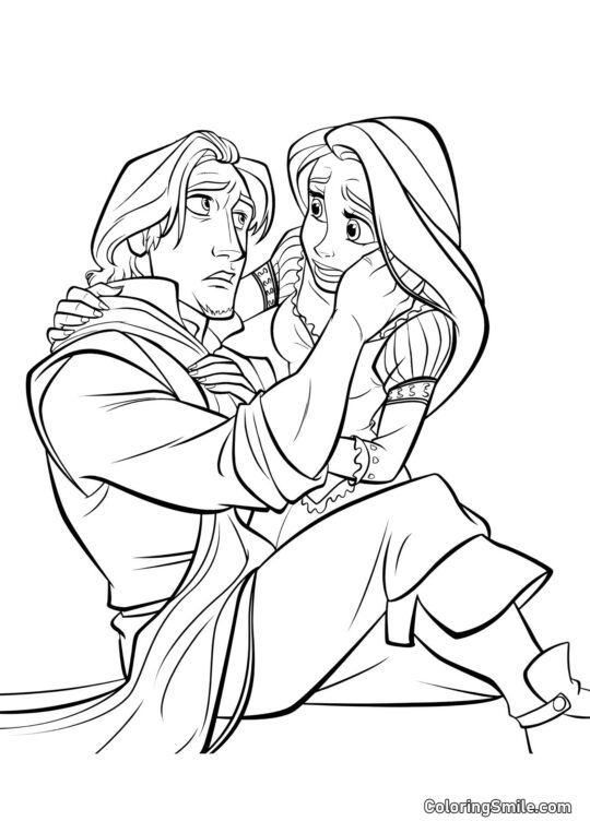 Rapunzel Preocupada com Flynn Rapunzel Preocupada com Flynn - Página para Colorir