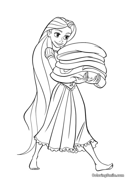 Rapunzel Carregando Toalhas Rapunzel Carregando Toalhas - Página para Colorir