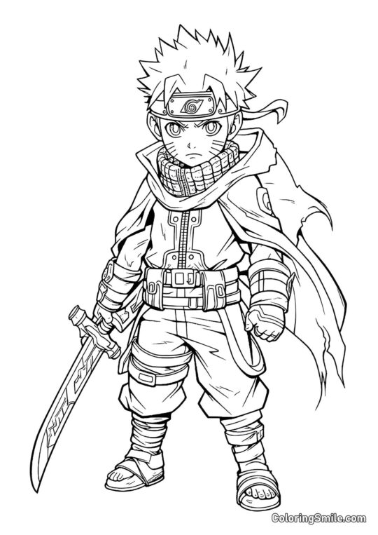 Naruto Fofo com Lâmina - Página para Colorir