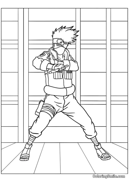 Hatake Kakashi Segurando Kunai - Página para Colorir