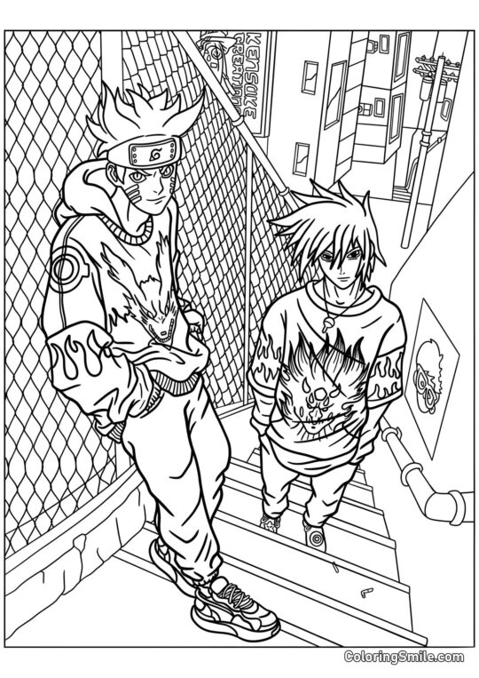 Naruto e Sasuke - Página para Colorir