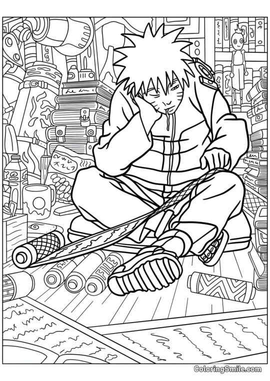 Naruto Estudando Pergaminhos - Página para Colorir