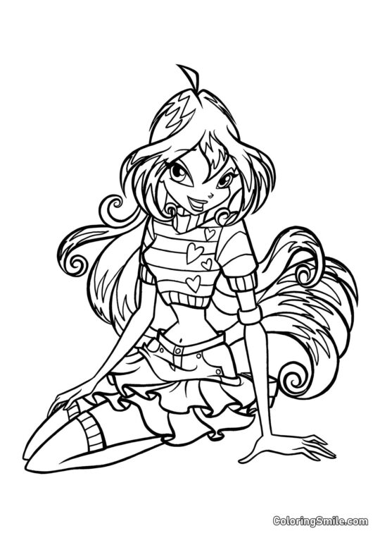 Bloom Sentada e Sorrindo Bloom Sentada e Sorrindo - Página para Colorir