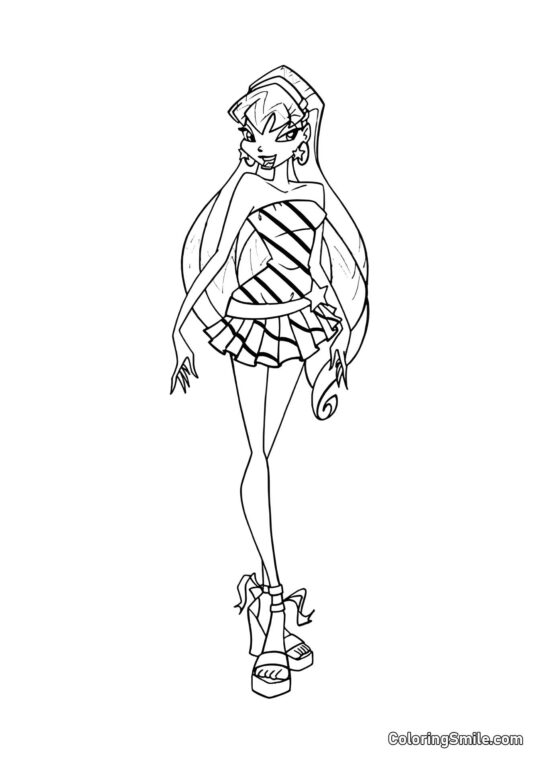 Stella em um Vestido Curto Stella em um Vestido Curto - Página para Colorir