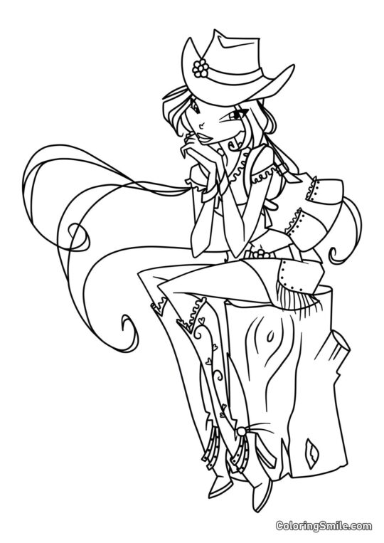 Flora com um Chapéu da Moda Flora com um Chapéu da Moda - Página para Colorir