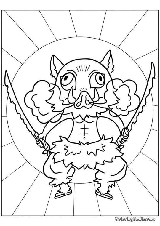 Inosuke Hashibira com duas espadas - Página para Colorir