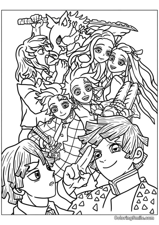 Demon Slayer: Flor da Felicidade - Página para Colorir