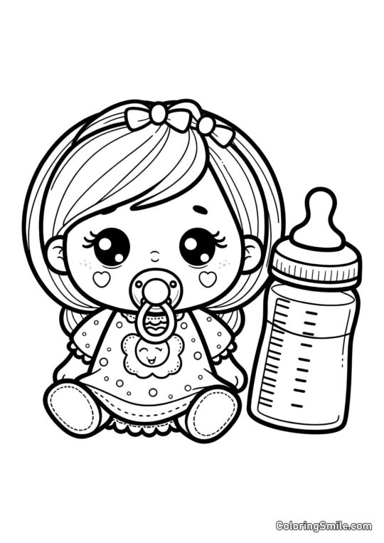 Boneca com Chupeta e Mamadeira Boneca com Chupeta e Mamadeira - Página para Colorir